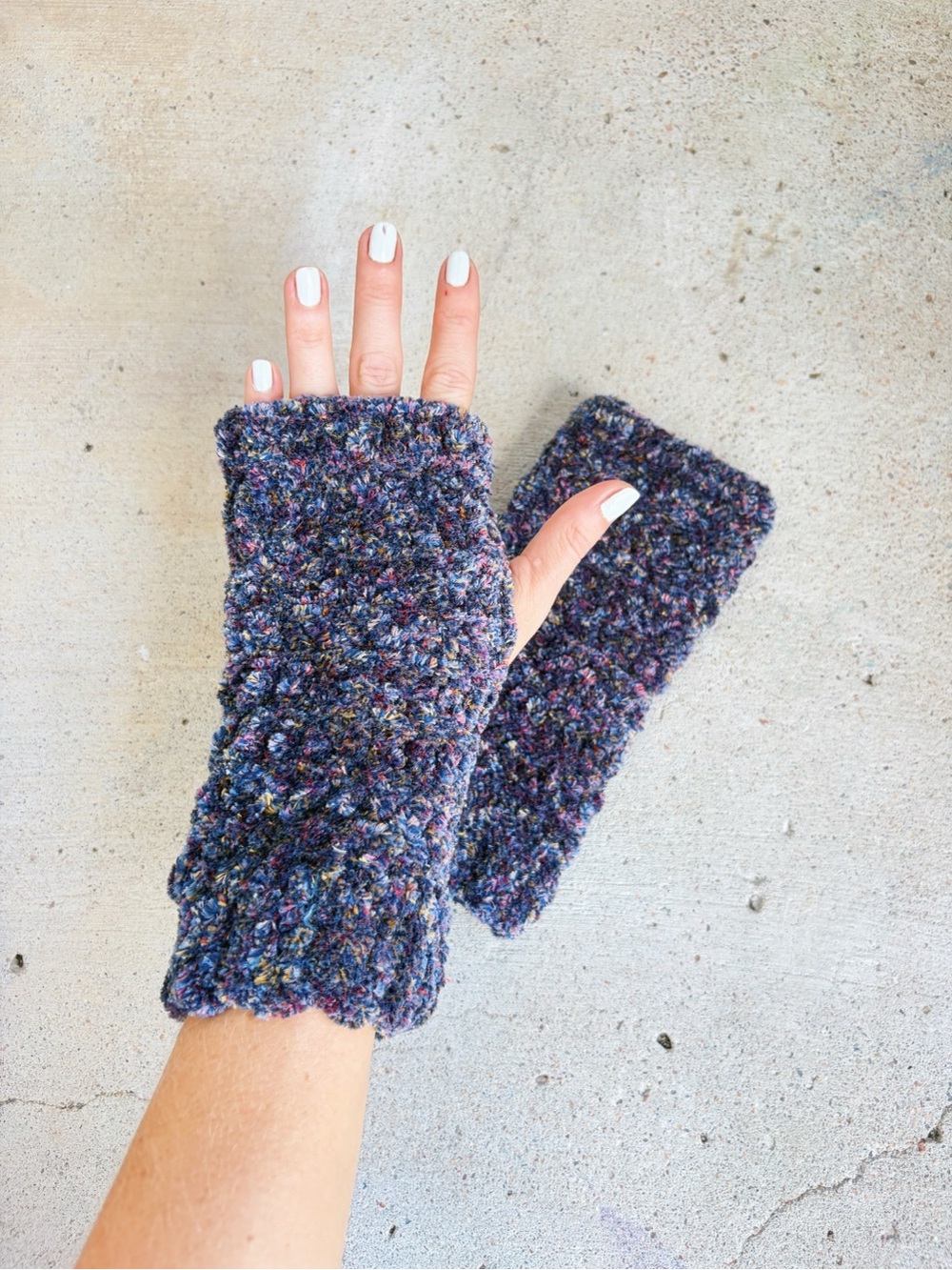 Handmade Crocheted Purple Chenille Fingerless Gloves